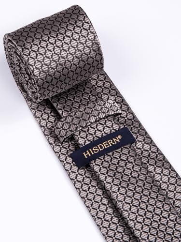 Image of HISDERN Mens Ties Plaid Tie and Pocket Square Set Classic Woven Formal Checkered Neckties & Handkerchief Wedding Party