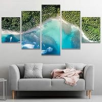 5 Panel Canvas Wall Art Beach Sea Summer Nature Earthview Pictures Modern Artwork for Home Decorations Ready to Hang - 60