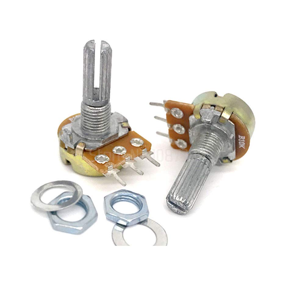 MiZOELEC 5pcs WH148 3PIN 20MM B1K 1K OHM Single Rotary Potentiometer Pots Shaft 20MM With Nuts Single couplet potentiometer