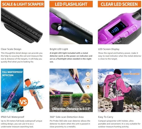 Détecteur de métaux Pinpointer LCD étanche 30m pour chasse au trésor