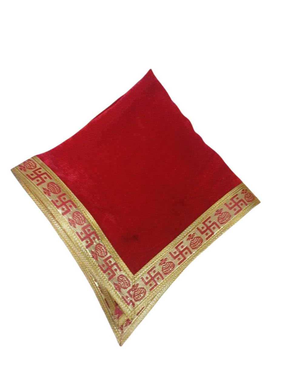 (18x 20 Inch) Large Size Plain Red Velvet Pooja Aasan Cloth for God Idol Sitting, Puja Chowki, Temple Shelf, Ganesh Baithak and Home Mandir Decoration - Pack of 1 3
