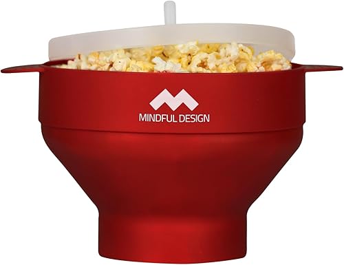 Miniatura 10 de El original Mindful Design - Palomitero plegable para microondas, recipiente de silicona, sin BPA y apto para lavavajillas (Rojo) Rojo -,Negro