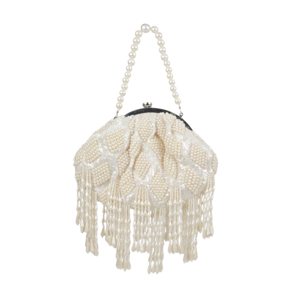 Off White Velvet Embellished Women Clutch-image-46