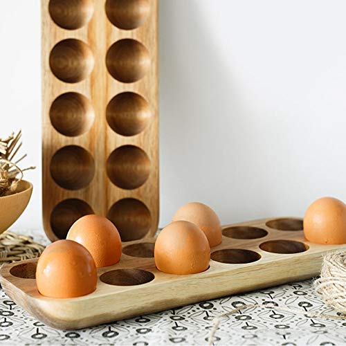 Wooden Egg Holder by ILLATO Premium Acacia Wood Egg Tray 12 Holes Egg Plate Countertop Egg