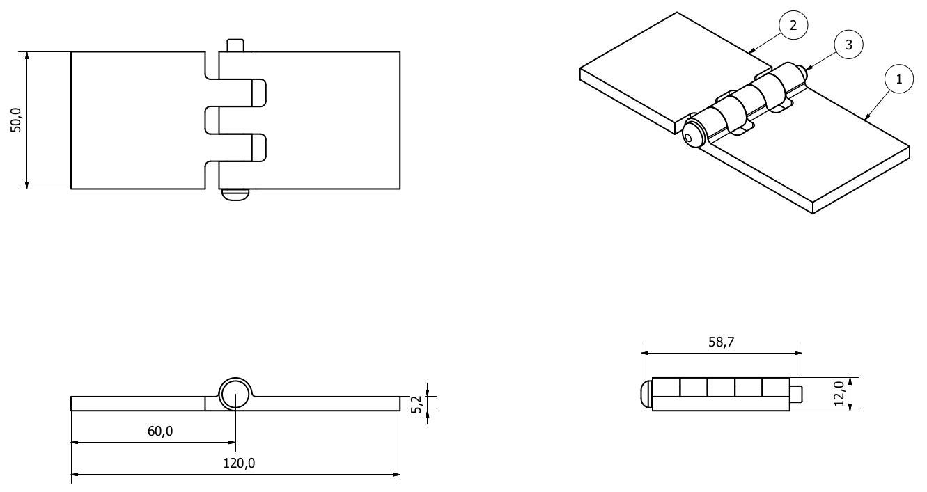 4PC Bisagras de estirado de acero sólidos para uso industriales 50x120mm