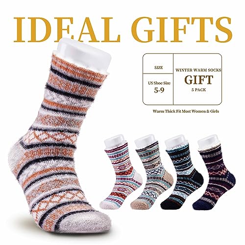 Image of SISOSOCK 5 Pairs Fuzzy Soft Cozy Comfortable Socks for Women, Casual Sleep Comfy Socks, Perfect Warm Winter Gifts for Women