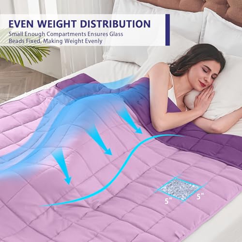 Image of yescool Weighted Blanket for Adults (17 lbs, 48 inch x 72 inch, Purple) Cooling Heavy Blanket for Sleeping Perfect for 110-130 lbs, Twin Size Breathable Blanket with Premium Glass Bead, Machine Washable