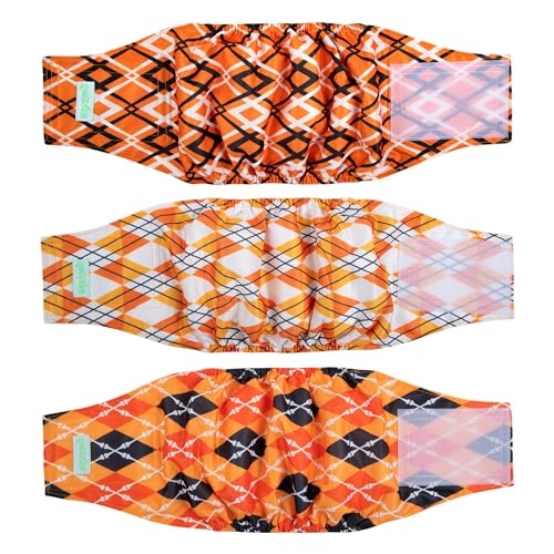 Image of wegreeco Washable Male Dog Belly Band (Stylish Pattern)- Pack of 3 - Washable Male Dog Belly Wrap, Dog Diapers Male (Yellow Geometric, Small)