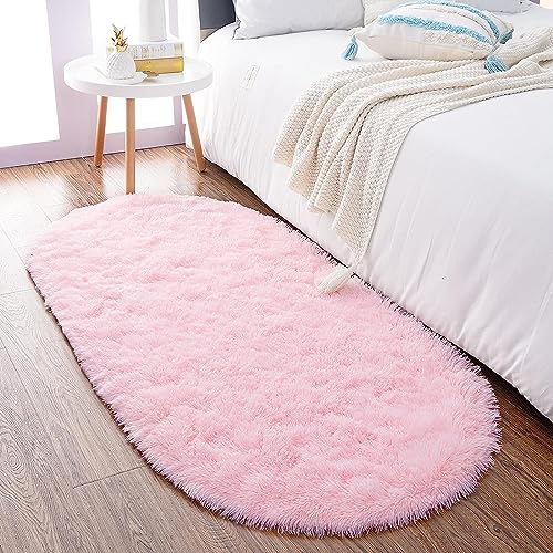 Noahas Fluffy Pink Rugs for Bedroom Girls,2'X5' Oval Throw Rug