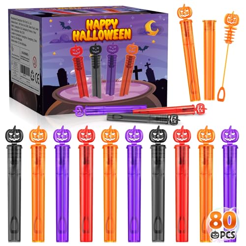 SpringFlower 80 PCS Halloween Party Favor For Kids, Halloween Mini Bubble Wands Halloween Gifts For Trick Or Treating, School Classroom Rewards, Halloween Goodie Bag Fillers