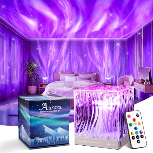 Image of One Fire Teenager Girl Gift Ideas Northern Lights Projector,18 Colors Aurora Light Projector,Dimmable Aurora Projector Mood Lighting for Bedroom Lights,Remote Galaxy Light Projector Purple Lamp