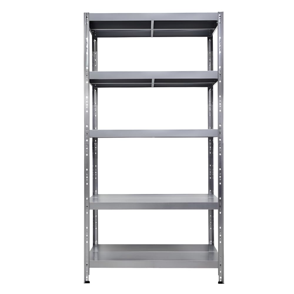 Scaffale Metallo Maciste – 5 piani, Zincato Antiruggine, Sistema Anti-sgancio, Casa, Ufficio, Garage, Cantieri, 1300 kg, Altezza Regolabile - Senza Bulloni
