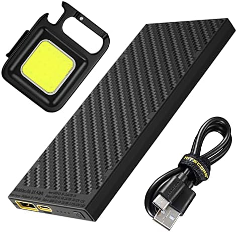 Nitecore NB10000 GEN II Ultra-Slim 10000mAh Quick-Charge Power Bank with USB and USB-C Dual Outputs and Cables for Phones, Headlamps LifeMods Bundled with a Mini Multi-Tool Keychain COB Flashlight