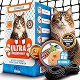 Petslovers Red para Gatos Terraza 4x3m Negra Reforzada con Acero Inoxidable Kit Montaje Sin Taladro Anti UV Incl 2 Juguetes, Red Gatos Ventanas sin Taladro, Red Gatos Terraza, Malla para Gatos Balcon