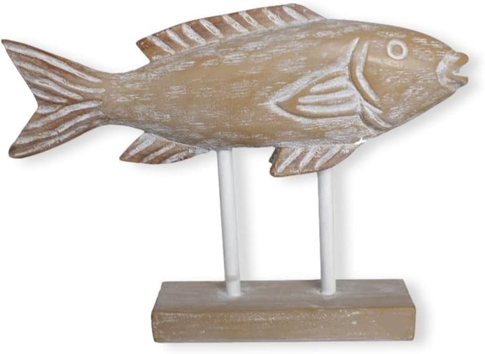 The Bridge Collection 7.5" Fish On Stand-Nautical Fish Figurine-Coastal Decor for Bathroom-Gift for Fisherman and Fish Lovers-Coastal Fish Decor for Table Center Piece-White Washed Resin Fish