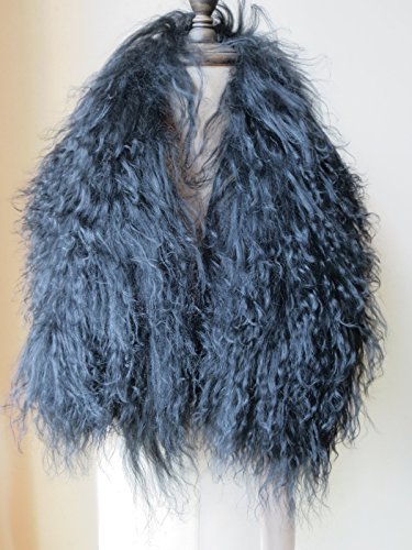 hand-made Women Real Mongolia Lamb Hair Scarf with Clip Collar (Black)4