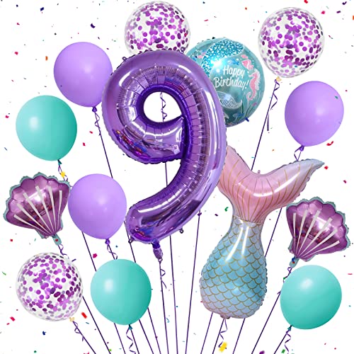 Ballon Anniversaire 9 Ans Sirène Géant Numéro Ballon Violet Sirène Decoration Anniversaire Ballon 9 Ans pour Enfants Fille, fête Décoration Sirene Cover