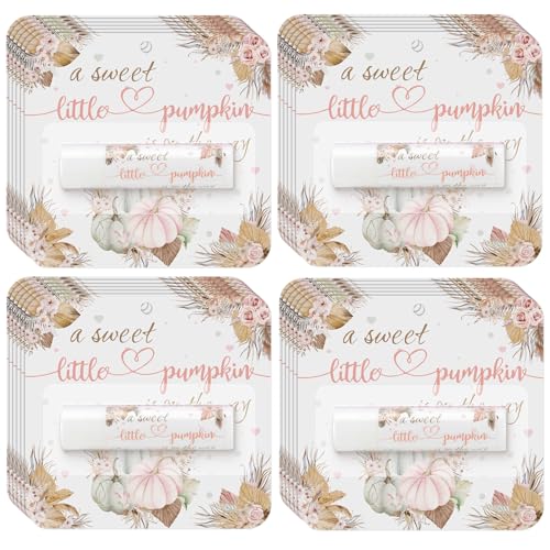 Image of 24 Pack Fall Lip Balm Favors, a Sweet Little Pumpkin Baby Shower Favors for Guests Autumn Thanksgiving Lip Balm Bulk Travel Size Lipstick Pumpkin Gender Reveal Supplies, Gift Basket Fillers