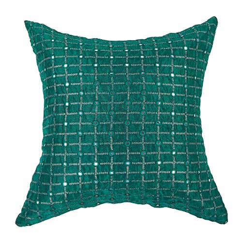 Image of Forest Green Cushion Covers 20x20 inches Set of 2, Embroidered Pillow Covers, Designer Pillowcases, Sofa Cushion Cover