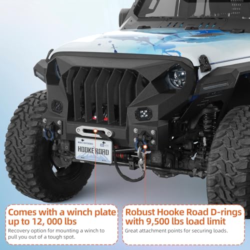 Image of Hooke Road Mad Max Front Bumper Grill w / 2x 18W LED Lights for 2018-2025 Jeep Wrangler JL & Gladiator JT