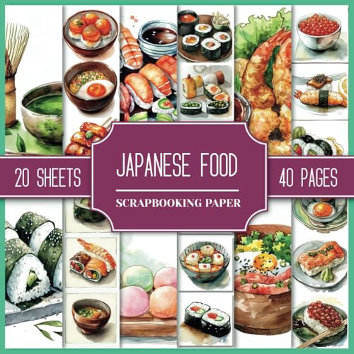 Japanese Food Scrapbooking Paper: Cuisine Of Japan, Watercolor Style Vintage Pictures. Double-Sided Sheets 8.5" x 8.5", For Scrapbooks,Collages, Junk Journals, And Paper Crafts image 2