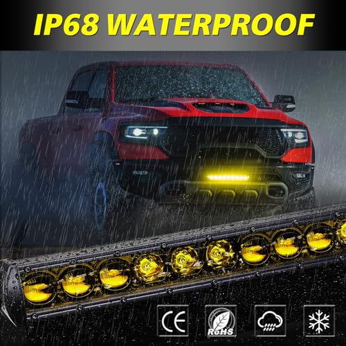 Image of 12 inch 6300LM Amber Single Row LED Light Bar w /Wiring Kit & Cover