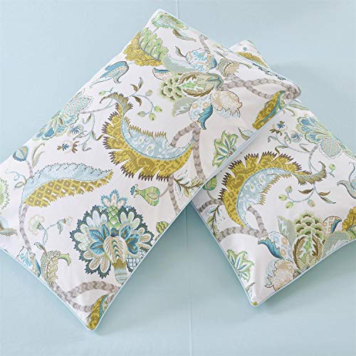Softta Luxury European Floral Leaves Bedding Green Queen 3 Pcs Baroque Duvet Cover Set 100% Egyptian Cotton 800 Thread Count Blue Yellow Super Soft #TOP2