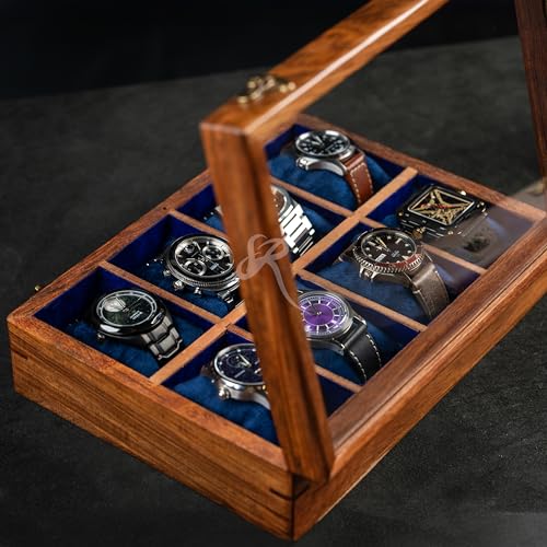 Image of Royal Craft Expertise Mens Watch Box,Watch Display Case,Indian Rosewood Watch Box Case Organizer For Men,Velvet Lining Glass Lid,Solid Gift For Him,Made For Special Occasions|Heavy And Solid Wood