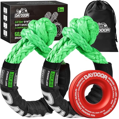 Image of DAYDOOR 68,300 LBS Soft Shackle Recovery Kit, 3 /4 inch x 24 inch (2-Pack) with 7075 Aluminum Snatch Ring, Winch Accessory for Ford F250 /F350, Ram 2500 /3500, Heavy Tractor & Full-Size Trucks(Green)
