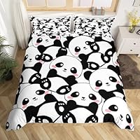 Erosebridal Kid Duvet Cover Twin, Cute Panda Bedding Set for Bedroom Decor, Kawaii Black White Bear Comforter Cover, Giant Panda Bedding Comforter Set, Cartoon Bedding Set for Childern Boys Girls
