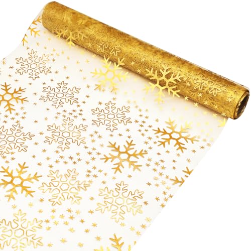 Organza Tischläufer Schneeflocken, Tischläufer Weihnachten Gold,...
