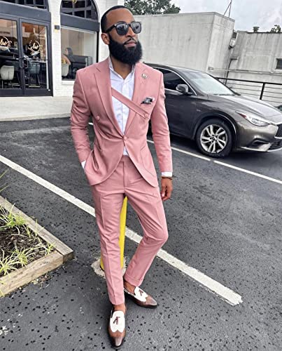 Men's 2-Piece Suit Slim Fit Patch Pocket One Button for Groom Casual Jacket & Pants2