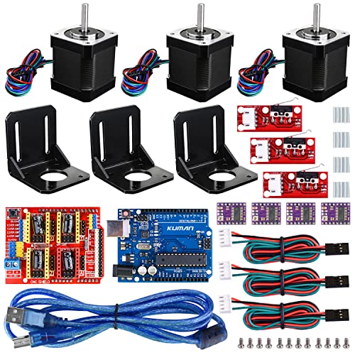 kuman Professional 3D Printer CNC Kit for Arduino, GRBL CNC Shield + R3 Board + RAAMPS 1.4 Mechanical Switch Endstop + DRVV8825 A4988 Nema 17 Stepper Motor Driver with Heat Sink KB02