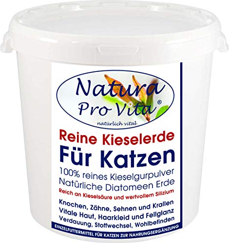 Natura Pro Vita Kieselerde, natürliche Siliziumkur und Kieselsäure für Katzen, reines Kieselgurpulver, Futterzusatz für Haut, Fellglanz, Krallen,...