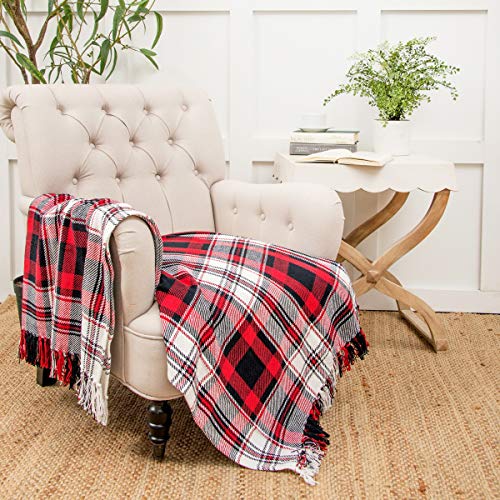 C&F Home Fireside Woven Throw Red And Black Christmas Xmas Holiday Winter Lodge Cabin Plaid Blanket With Fringe Cotton Soft Cozy For Couch Sofa 50X60 Inches Red #TOP3