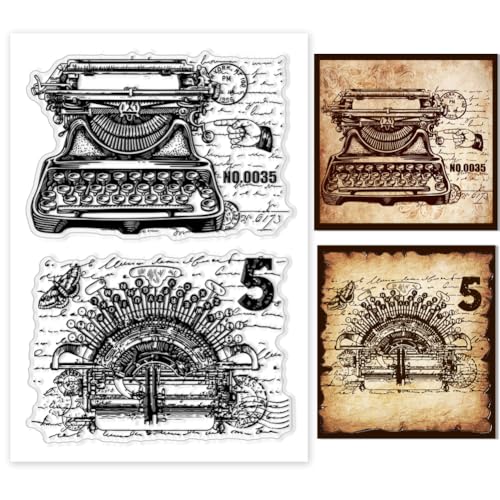 PH PandaHall Sellos transparentes para máquina de escribir para hacer tarjetas, sellos de goma retro vintage, sello transparente para manualidades, álbumes de recortes, álbumes de fotos de papel