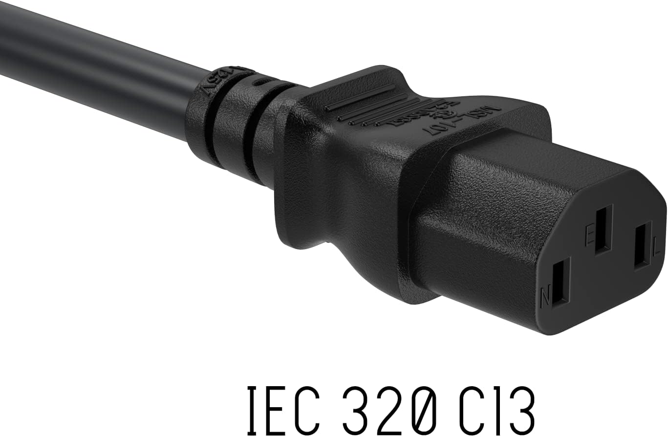 Cable Leader 25ft 14AWG Computer Power Cord, NEMA 5-15P to IEC C13 AC Power Cable, Heavy Duty 3-Prong Replacement Power Cord for PC, Monitor, Printer, Server & TV - Black