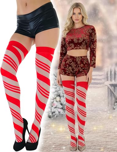 Image of ToBeInStyle Women's Novelty Vertical Spiral Striped Thigh High Stockings