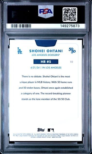 Graded Psa Mint 9 Shohei Ohtani #10 Baseball Card 50/50 Home Run And Stolen Bases Club Dodgers 4 time Mvp Superstar. Celebrate Home Run #5 During His Record Setting Season