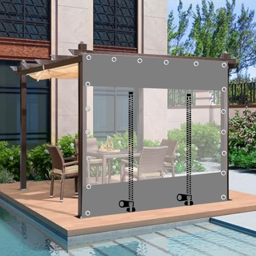 Jolan PVC Waterproof Tarpaulin with Grommets,Outdoor Clear Tarp Curtains with Zip Doors,Partition Curtains,Pergola Gazebo Porch Carport Grey Transparent Tarpaulin Side Panels,W×H-1×1.8m(3.3 * 5.9ft)