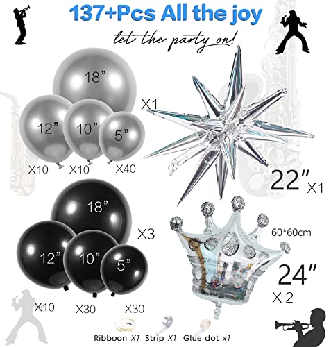 Black And Silver Balloon Garland Arch Kit With Large Starburst Crown Foil Balloons For 2023Graduation 25Th Birthday 50Th Anniversary New Year Eve Decorations Retirement Party Supplies #TOP2