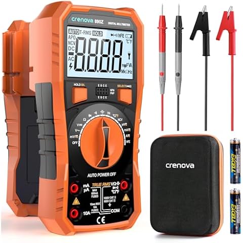 Crenova 890Z Digital Multimeter, 6000 Counts TRMS Multimeter Tester, DC AC Voltmeter Ohmmeter, Measures Voltage Current Capacitance Diodes Continuity Resistance Transistor Temperature with NCV Cover
