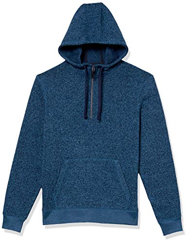 Amazon Brand - Goodthreads Men's Sweater-Knit Fleece Long-Sleeve Half-Zip Hoodie, Blue, Large