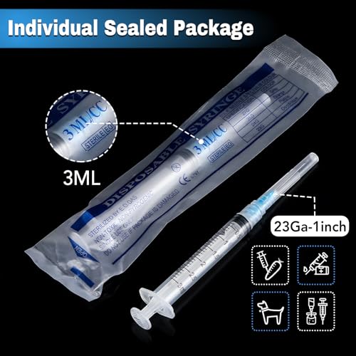 Image of 50 Pack 3ml Syringes with Needle-23Ga 1 Inch Needle with Luer Lock, Individually Sealed Packaging