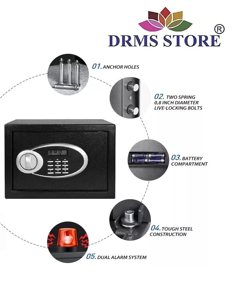 DRMS STORE Cash,Document Safety Locker with Password Security for Homes, Shops, Offices, Hotels- H25xW35xD25cm (Strong Material) !1 year warranty! 1
