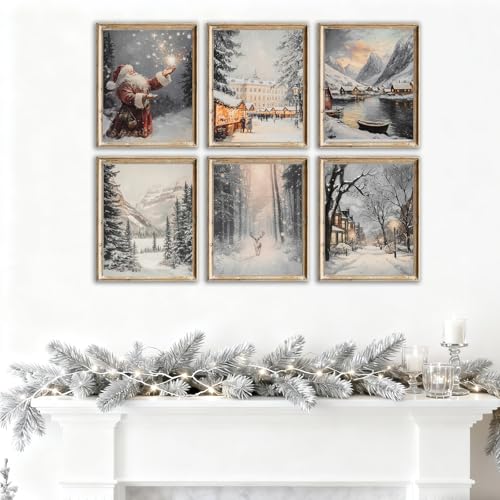 Arte de pared navideño de 6 piezas: decoración tradicional sin marco flor de escarcha 5