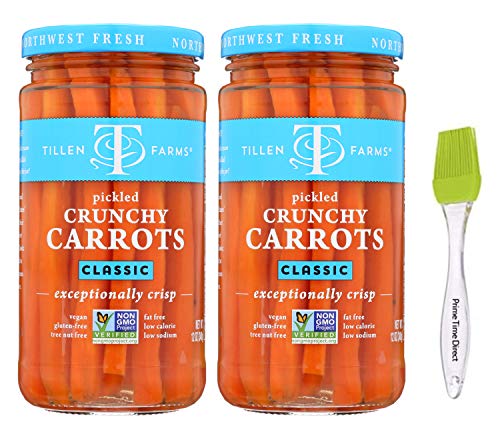 Tillen Farms Pickled Crunchy Carrots, 12 Ounce (2 Pack) with PrimeTime Direct Silicone Basting Brush in a PTD Sealed Bag