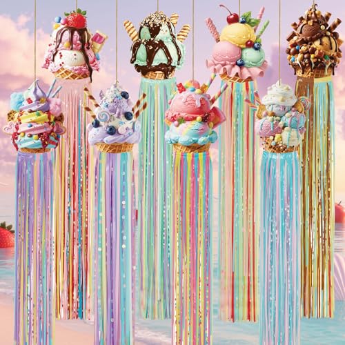 Image of Affrolling 8 Pcs Ice Cream Party Decorations Summer Ice Cream Birthday Party Hanging Decoration with Tassels for Summer Baby Shower Wedding Backdrop Decor Supplies 3.3 ft Outdoor Banner Sign Decor