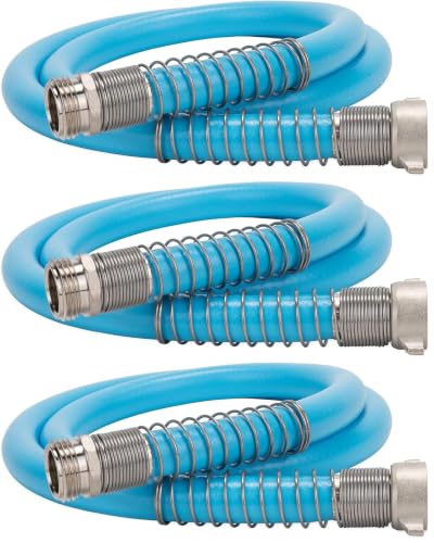 Image of Camco EVOFlex 4-Ft RV Drinking Water Hose - Features Extra Flexible Design w /Stainless Steel Strain Relief Ends - Lead-Free, BPA-Free and Phthalate-Free - 5 /8 inch ID (22590) (Pack of 3)