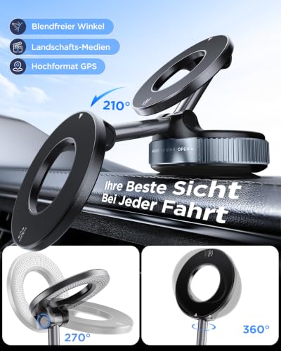 MSXTTLY Militärische Handyhalterung Auto Magnet Für MagSafe Autohalterung Magnetisch [36KG Saugnapf Vakuum 360°Drehbar 24XN55 Magnets]… – Ansicht 4